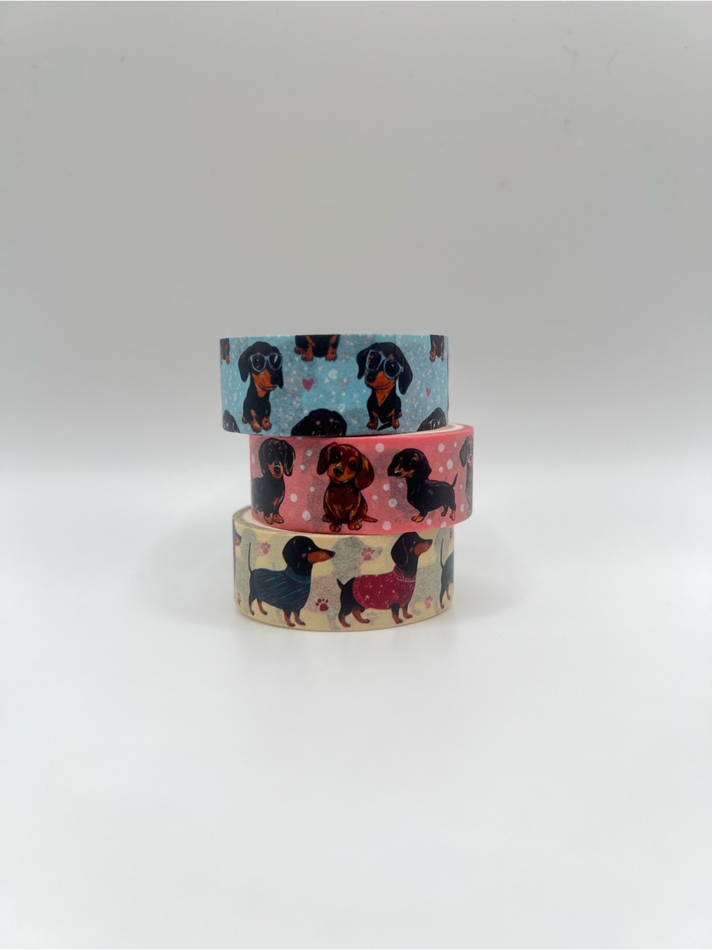 Animal Dachshund Dog Puppy Washi Tape Set Trio - Blue, Pink, Cream